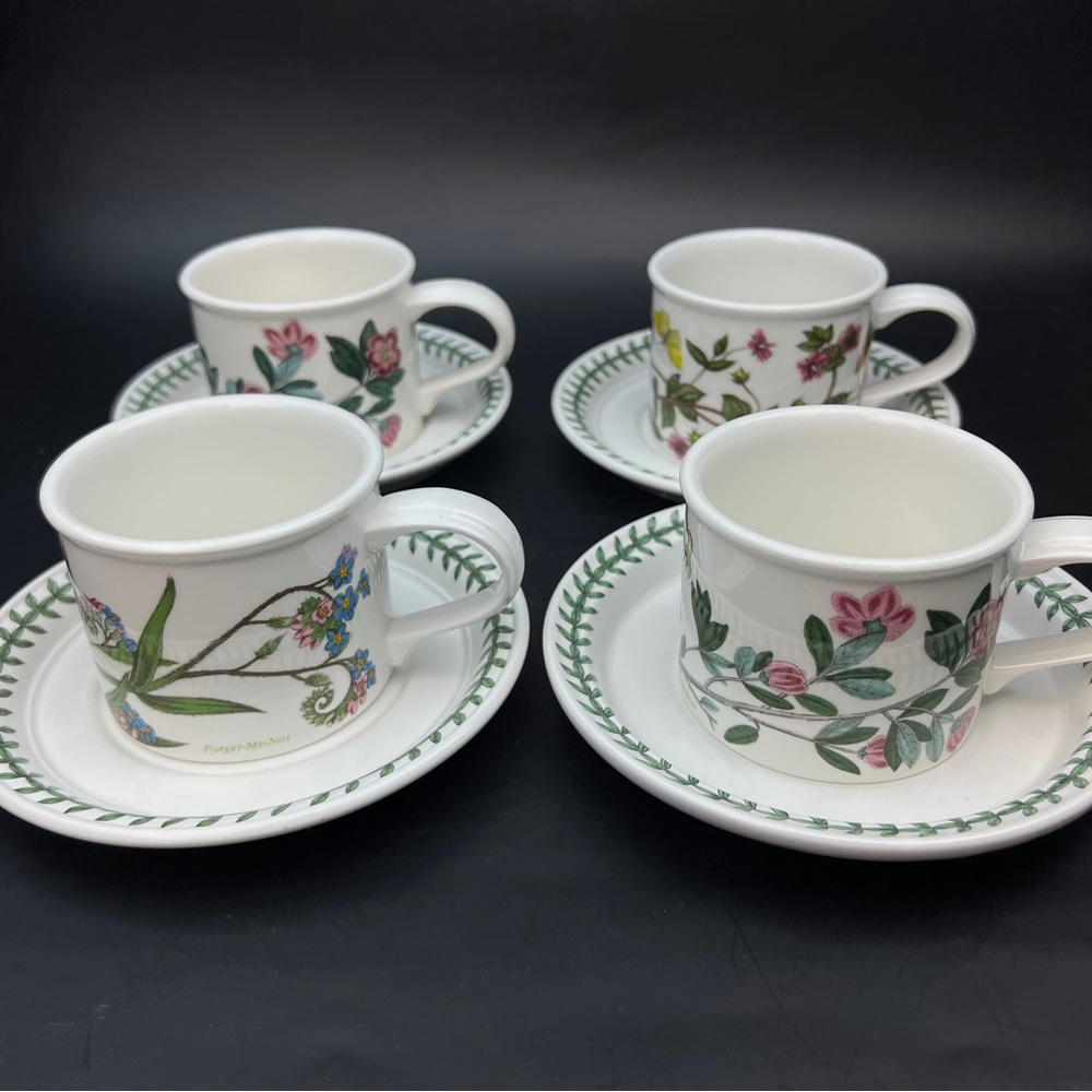 Portmeirion Botanic Garden 4 Floral Mug and Saucer Set Vintage Made in Britain